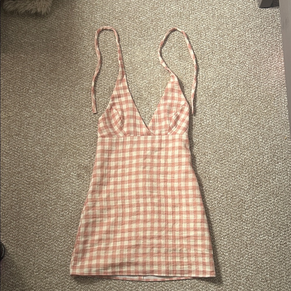 Zara Blush and Cream Checkered Dress